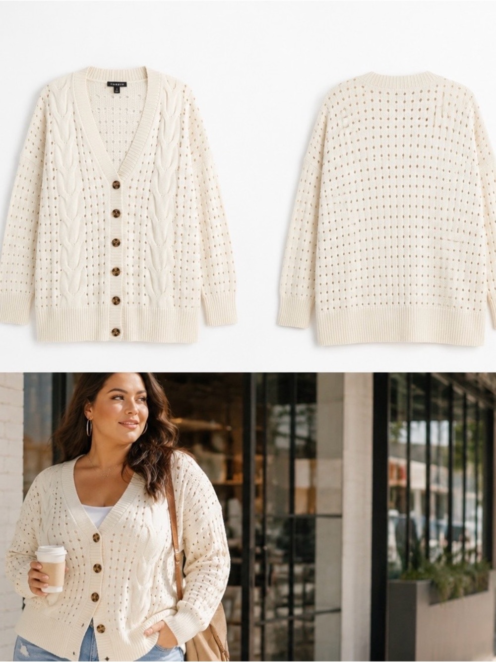 Torrid Cable Boyfriend Cardigan Ivory Size 1X NWT Open Knit Sweater